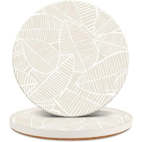 Ceramic drink coasters set of 2 absorbent marble leaf cork back coffee table dec - Picture 1 of 7